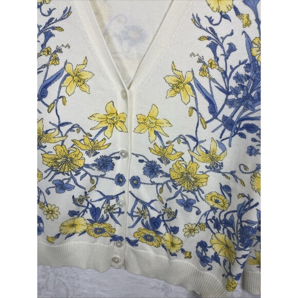 Talbots Plus Cardigan Sweater Ivory w/Blue White Floral Size X - Picture 2 of 6